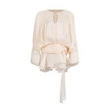 Famous Wind Dress 2025 Spring New Round Neck Long Sleeve Tie With Languid Short Skirt Lady