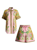 Casual Suit Women 2025 Spring New Printed Short-Sleeved Shirt + High-Waisted Broad Leg Pants Two Sets