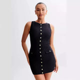 Summer New Temperament Sleeveless Round Collar Repair Woven Short Dress