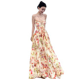 Swing Atmosphere Feel The Flower Temperament Of The Waist Thin 100 Folds Hanging Neck Slings Long Skirt Seaside Skirt