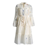 Temperament Elegant Style Dress 2025 Summer New Embroidery Printing V-Neck Lantern Sleeve Tied Dress Dress Woman