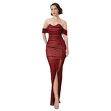One-Word Shoulder Mesh Folded Folded Banded Dress Sexy Tight Temperament Dress