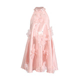 Sexy Famous Wind Hanging Neck Skirt 2025 Summer New Heavy Industry Nail Bead Three-Dimensional Spliced Feather Dress