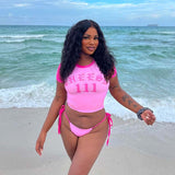 T-Shirt Women's Short-Sleeved Letter Set 2025 Summer Vacation Sexy Swimsuit DJPT