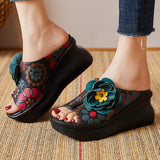 Of The Pig Skin National Wind Flower Print Big Flower Summer Retro Hollow Fish Mouth National Wind Drag High Quality Shoes