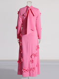 Dress Women's Dress 2025 Spring Fashion High Tie Spliced Flower Pink Dress
