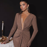 And Winter Fashion Sexy Deep V Tie Ribbon Dress New Babes Open Fork To Repair Dress HZ0628