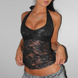 Sling Lace Hanging Neck Short Top 2025 Summer New Hot Girl Sexy Vest Woman DJPT