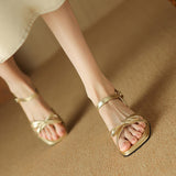 Large-Size Shoes Side-On-Heeled Sandals Women Summer New Bow Buckle Buckle High Quality Shoes