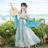 Design Blue Water Han Suit Women Dunhuang Western Wind Coat Slings Half Skirt Set 9061