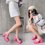 Shoes Spring New Square Head Thick Heel Women's Shoes Light Mouth Clasp Single Shoes Mary Treasure Shoes 40-43 High Quality Shoes