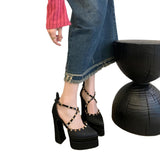 And Summer 2024 New Fashion Rivet Coarse And Hate High-Point Silk And Satin High-Heeled Walk Show Women's Singles Shoes High Quality Shoes