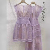 2025 Lace Yarn Embroidery Line Lace Splicing Medium Long Dress Dress 817