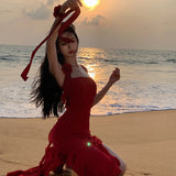 Girls Slim Skinny Irregular Sheaf Sling Chiffon Skirt Maldives Beach Seaside Dress