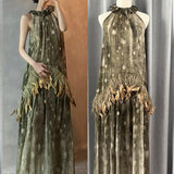 Production Of 25 Spring And Summer Seven-Summer Feathers Decorated Hanging Neck Strapped Sleeveless Dress