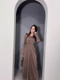 Temperament Retro V-Neck Age-Retracted Bubble Sleeve Long-Sleeved Collared With Long Sleeve Dress