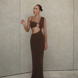 Spring 2025 New Fashion Style Sexy Irregular Shoulder Belts Empty Dress Woman DJPT