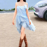 2025 Spring And Summer New Holiday Wind Three-Dimensional Flowers Hanging Neck Lotus Leaf Side Dress