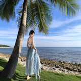Holiday Wind Hanging Dress Female Summer Sexy Seaside Photo Irregularly Exposed Lotus Leaf Side Dress