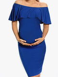 Women's Sleeveless Leaves Side Shoulder-To-Shoulder Skirts Knee-Jerk Trims Pregnant Women's Dress Maternity