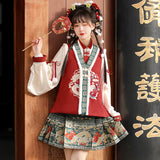 Fulong Yingchun Hanfu Women Chinese Wind Han Element Blouse Vest Half Dress Suit 8941