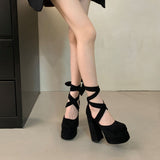 Table High Heels Elegant LO Shoes Mary Jane Mouth Single Shoes 15 Cm High Heel Square Fashion Shoes High Quality Shoes