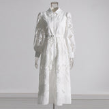 Annual Meeting Small Dress Famous Wind 2025 Summer New Collar Long Sleeves Waist Design Embroidered Women's Dress