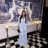 2024 Elegant Splicing Long-Sleeved V-Neck Dress Women's Long Dress