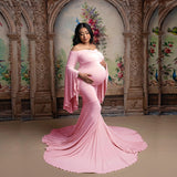 Women's Silk Cotton Pregnant Women's Lotus Leaf Sleeves To Drag Tail Dress Photography Dress 1176 Maternity