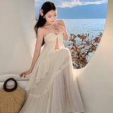 Atmosphere Feel Seaside Vacation Bra Hanging Neck Sling Suit Skirt Swing Flowing Long Skirt