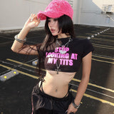 Casual Letter Print Ultra-Short Top Girl 2025 Summer Hot Girl Exposed Umbilical Repair T-Shirt DJPT