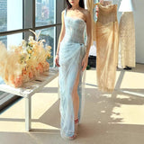 Minority Temperament Lace Mesh Embroidery Dress Woman 2025 New High-End Feel Banquet Waist Dress