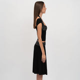 Women's Clothing Hanging Neck Short Sleeves On The Back Of The Cloth Wave Match Half Dress Set DJPT