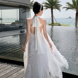 Bride's Morning Robe Hanging Neck Light Wedding Dress Wedding Dress Wedding Dress Bridesmaid White Bare Back Dress
