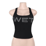 Summer 2025 New Women's Clothing Street Hot Girl Sexy Diamond Diamond Vest Top Girl DJPT