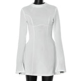 Lakes Lianjiang Women's Solid Color Round Neck Long Sleeves Solid Waist A Short Skirt DJPT