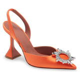 Orange Sardine Slingbacks High-Heeled Banquet Fashion Singles Tip-Tip And Water Drill Buckle High Quality Shoes