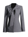 English Style Suit 2025 New V Tie With Single Buckle Senior Gray Coat Top Lady