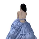 Sanya Beach Dress Women's Slings Ribbons With Back V-Neck Dress Temperament High-Rise Lanky Skirt