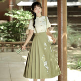 Design New Green Hanfu Women's Chinese Wind Shirt Back Skirt Two-Piece Set 8431