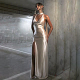 Autumn 2025 New Fashion Style Sexy Deep V Collar Hanging Back With A Ribbon Dress DJPT