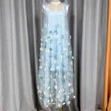 Fairy Multicolored Flower Netɴ Dress 2024 New Dream Sweet Sleeveless Suede Dress