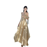 New Sling V-Neck Dress Women's Waist Thin Design Long Dress