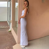 2025 New Solid Color Sleeveless Sling Square C-Necked Back Opening Dress