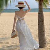 Tourism Photo Clothes Women's Summer Seaside Resort Beach Dress Super Fairy Temperament Bare Back Sling Dress
