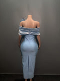 Blue Word Shoulder Banding Dress Dubai Elegant Famous French Evening Dress