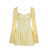 Autumn 2025 New Temperament Sexy Bag Ass Dress Famous Vintage Square Lace Long-Sleeved Dress DJPT