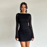 Autumn 2025 New Fashion Temperament Sexy Knitted Lace Short Dress Woman DJPT