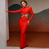 New Sexy Hollow Nail Drill Long Sleeve Banded Studded Temperament Dress Dress Dress