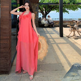 Luxury Small Loose Blue Hanging Neck Morning Robe Three-Dimensional Flower Beach Dress Dress Bridal Dress Female